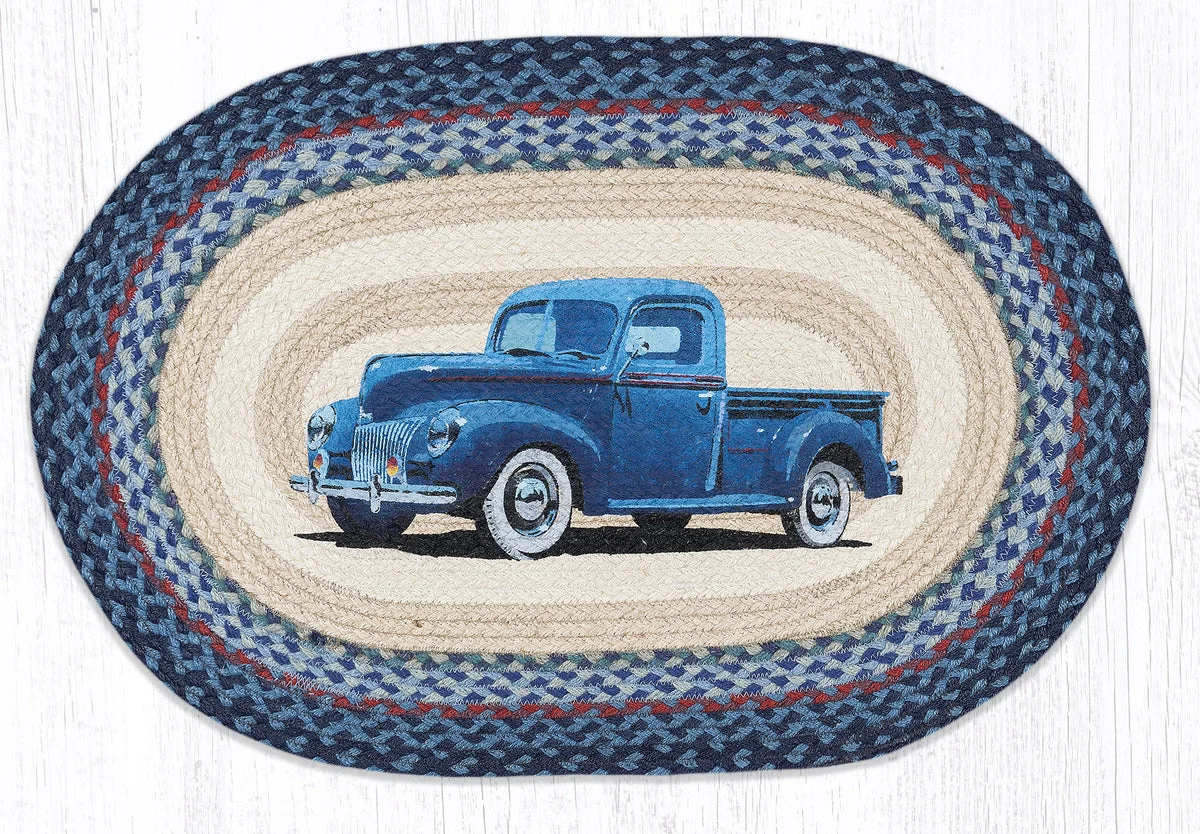 Earth Rugs Blue Truck Braided Oval Patch Tread – Farmhouse Style 20"x30"