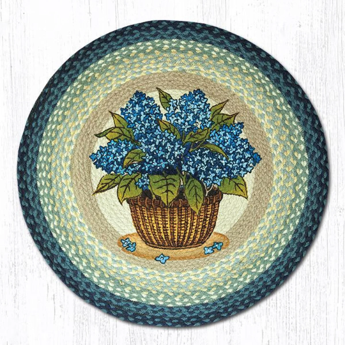 Earth Rugs Blue Hydrangea Braided Round Patch Tread – Farmhouse Style 27"x27"