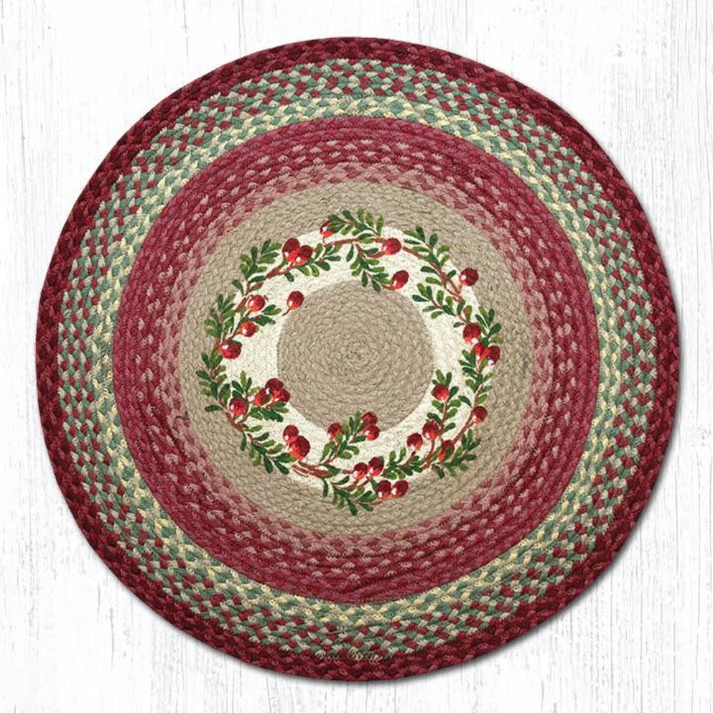Earth Rugs RP-390 Cranberries Round Tread – 27"x27" Braided Jute Rug