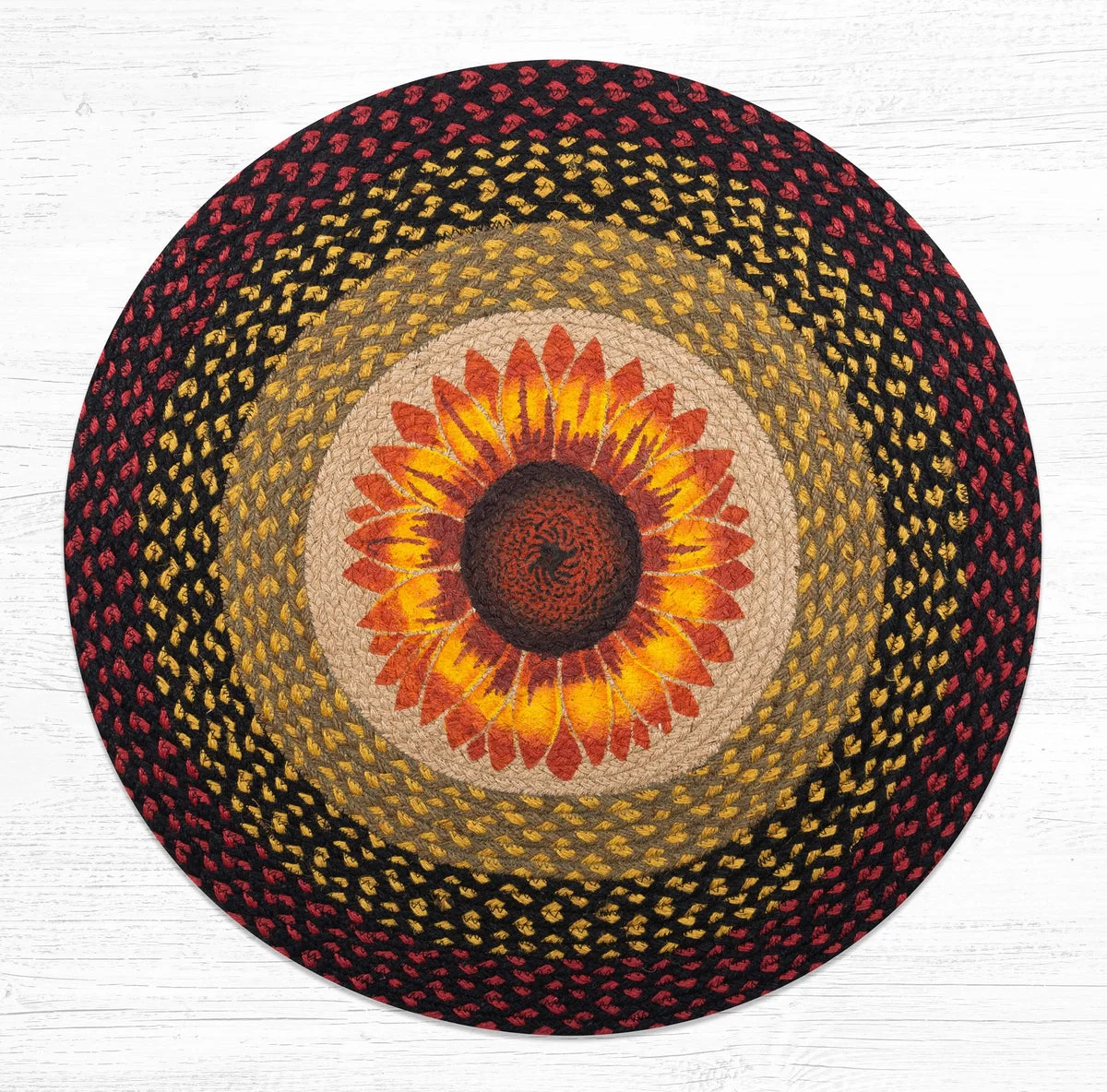 Earth Rugs Large Sunflower Round Stair Tread – Handmade 27x27 Inch Decorative Accent