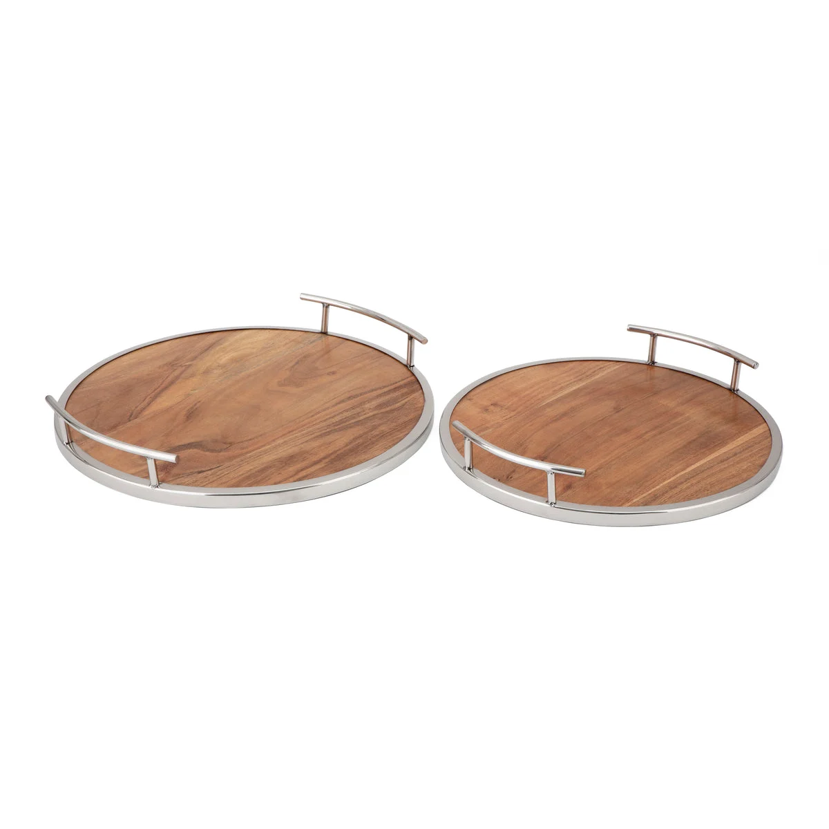 Imax Worldwide Home SG Wood and Metal Decorative Round Trays - Set of 2