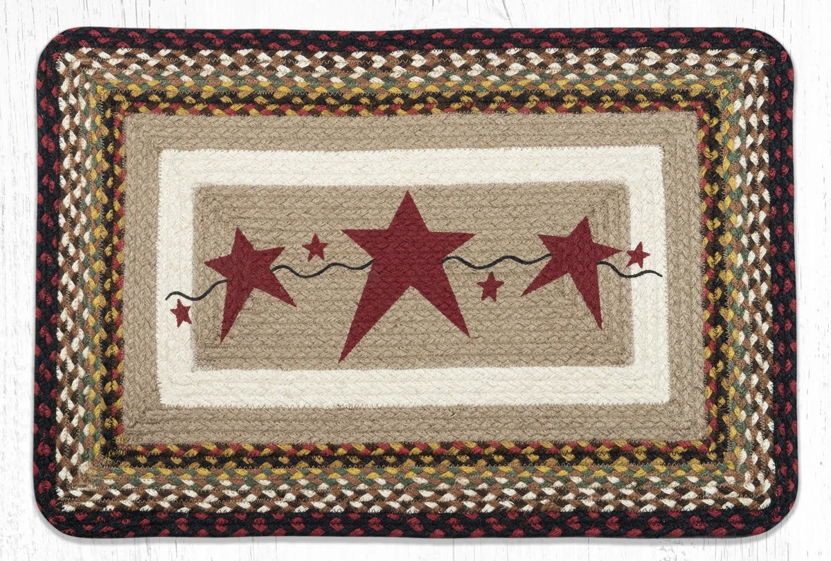 Earth Rugs Stars Burgundy Oblong Patch Tread Rug – 20"x30" Rustic Craft Accent