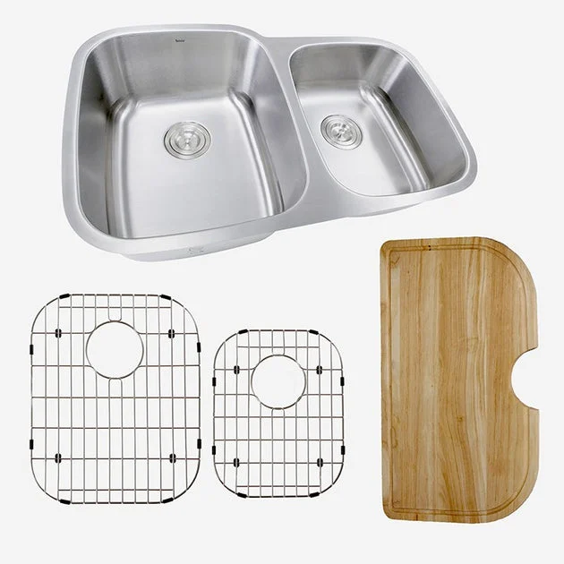 Sconset 60/40 Double Bowl SS Undermount Kitchen Sink with Cutting Board, Grids, and Colander Drains