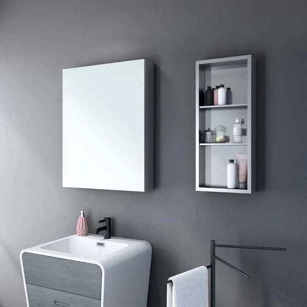 Luna 12" x 30" Mirror Tower Shelf Recessed/Wall-Mount Cabinet