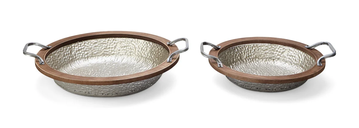 IMAX Worldwide Home Yoshi Round Wooden Framed Metal Trays - Set of 2