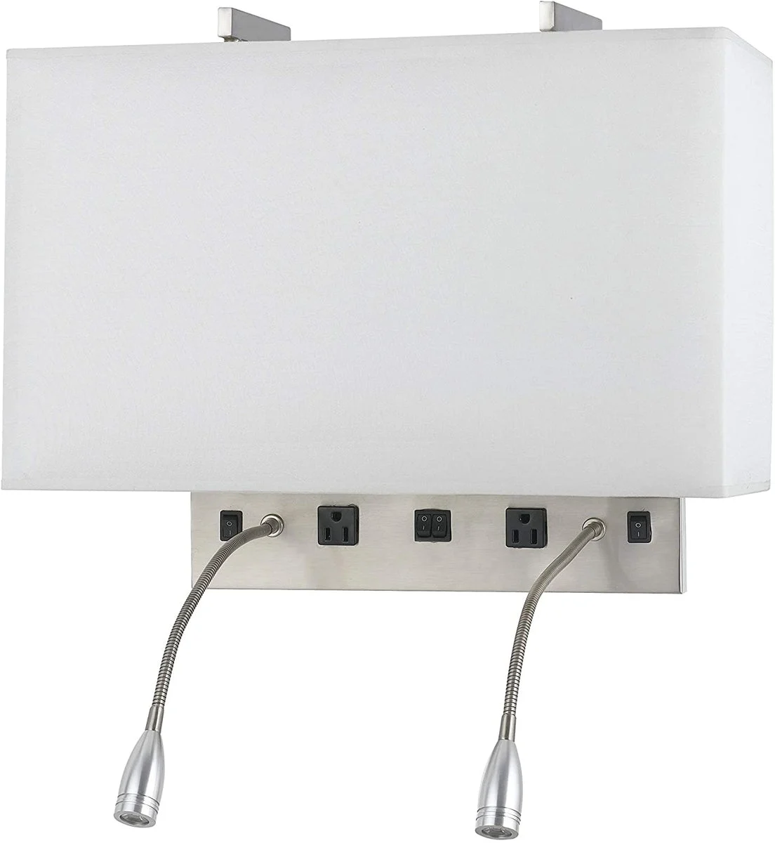 Benzara Metal Wall Lamp with 2 Gooseneck Reading Lights, White and Silver