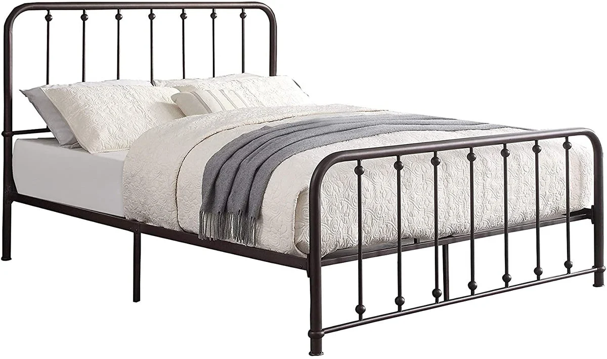 Benzara Industrial Metal Full Bed with Spindle Design, Antique Bronze