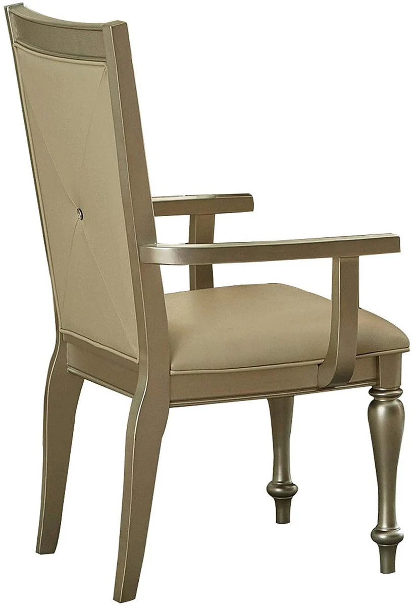 Benzara Wooden Arm Chair with Crystal Tufted Leatherette Backrest, Gold