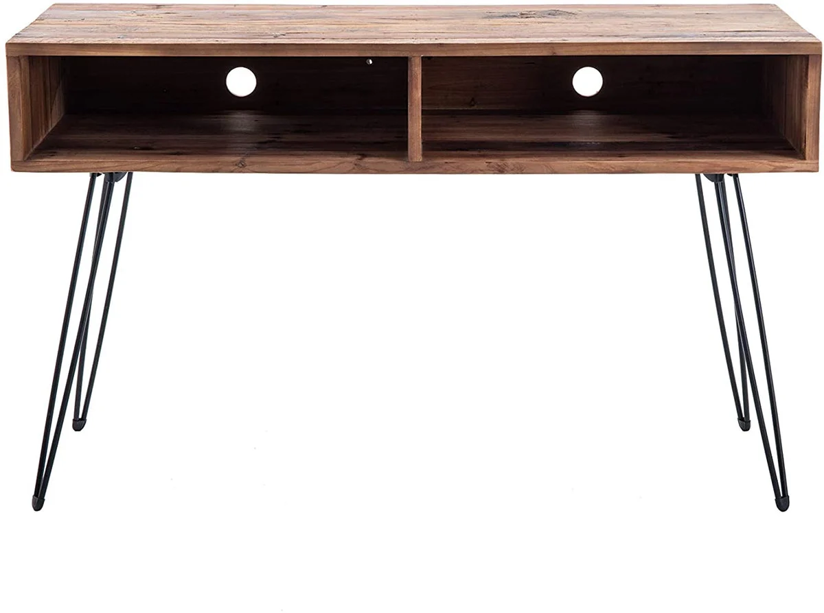 Benzara BM200108 48" Reclaimed Wood Media Console with Hairpin Leg, Brown & Black