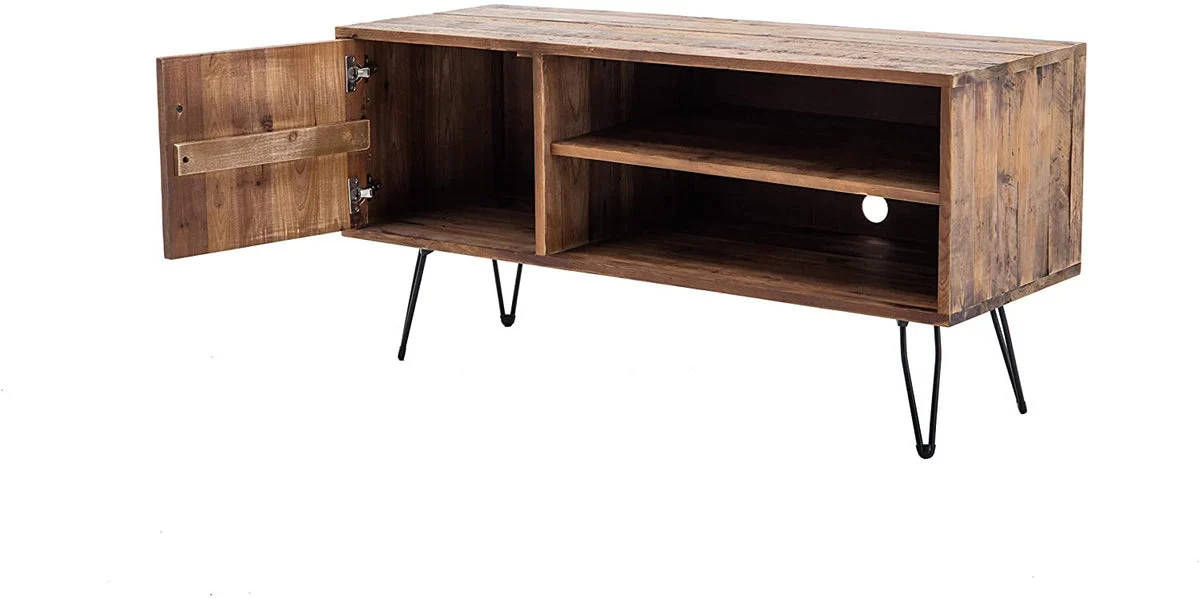 Benzara BM200117 48" Wooden Foldable TV Stand with Hairpin Leg, Brown & Black