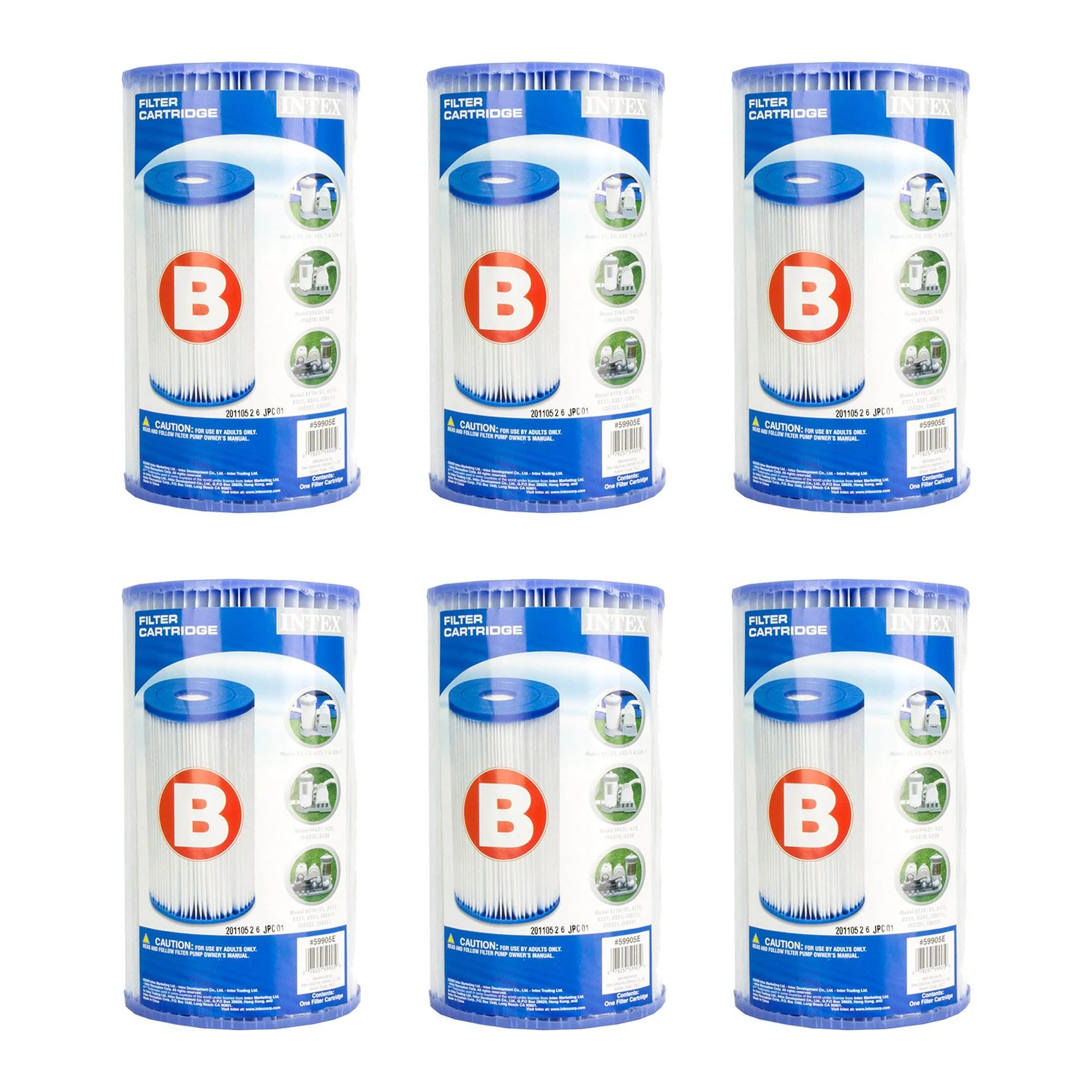 Intex Pool Easy Set Type B Replacement Filter Pump Cartridge (6 Pack) | 29005E