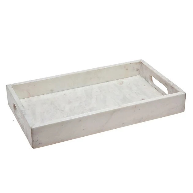 8" x 14' White Marble Rectangular Tray