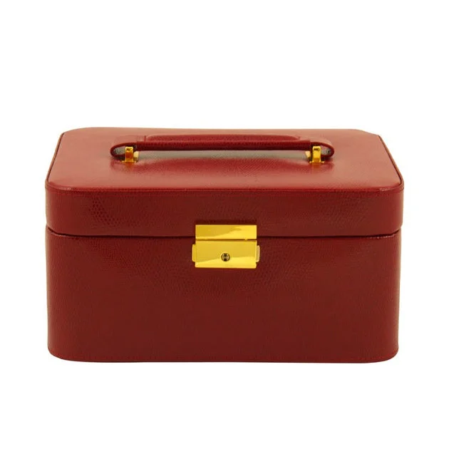 Lizard Pattern Debossed Leather Jewelry Box - Red