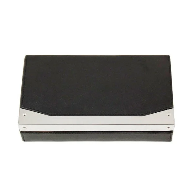 Leather Four-Cigar Humidor with Stainless Steel Cutter and Humidistat - Black
