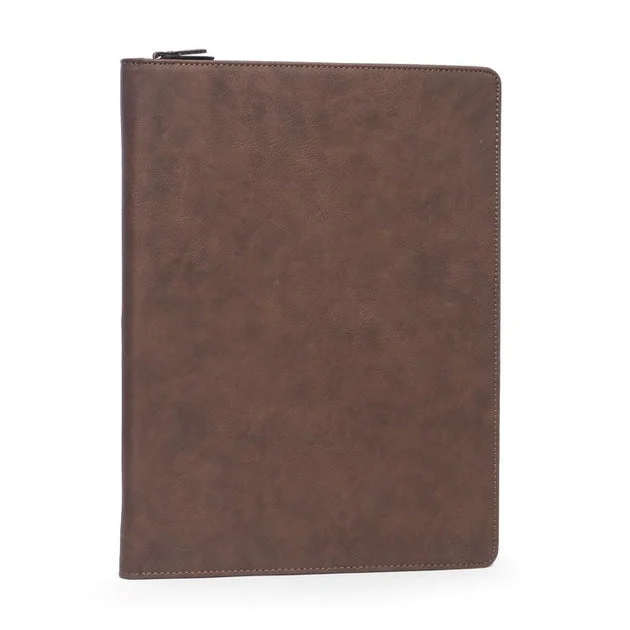 Multi-Compartment Business Padfolio/Portfolio with Zipper Closure - Brown