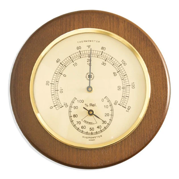 5" Cherry Wood Thermometer and Hygrometer with Brass Bezel