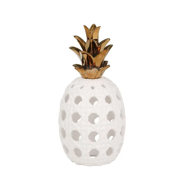 6" x 13" White Ceramic Lattice Weave Pineapple