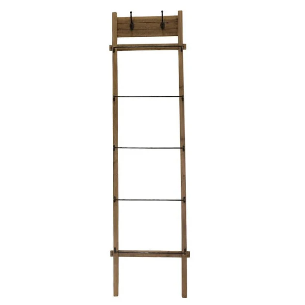 21" x 5" x 76" Wood/Metal Ladder Wall Decor with Coat Hooks