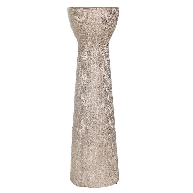 14" Beaded Ceramic Candle Holder - Champagne