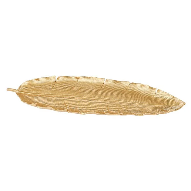 16" x 5" x 1" Gold Polyresin Banana Leaf Tray
