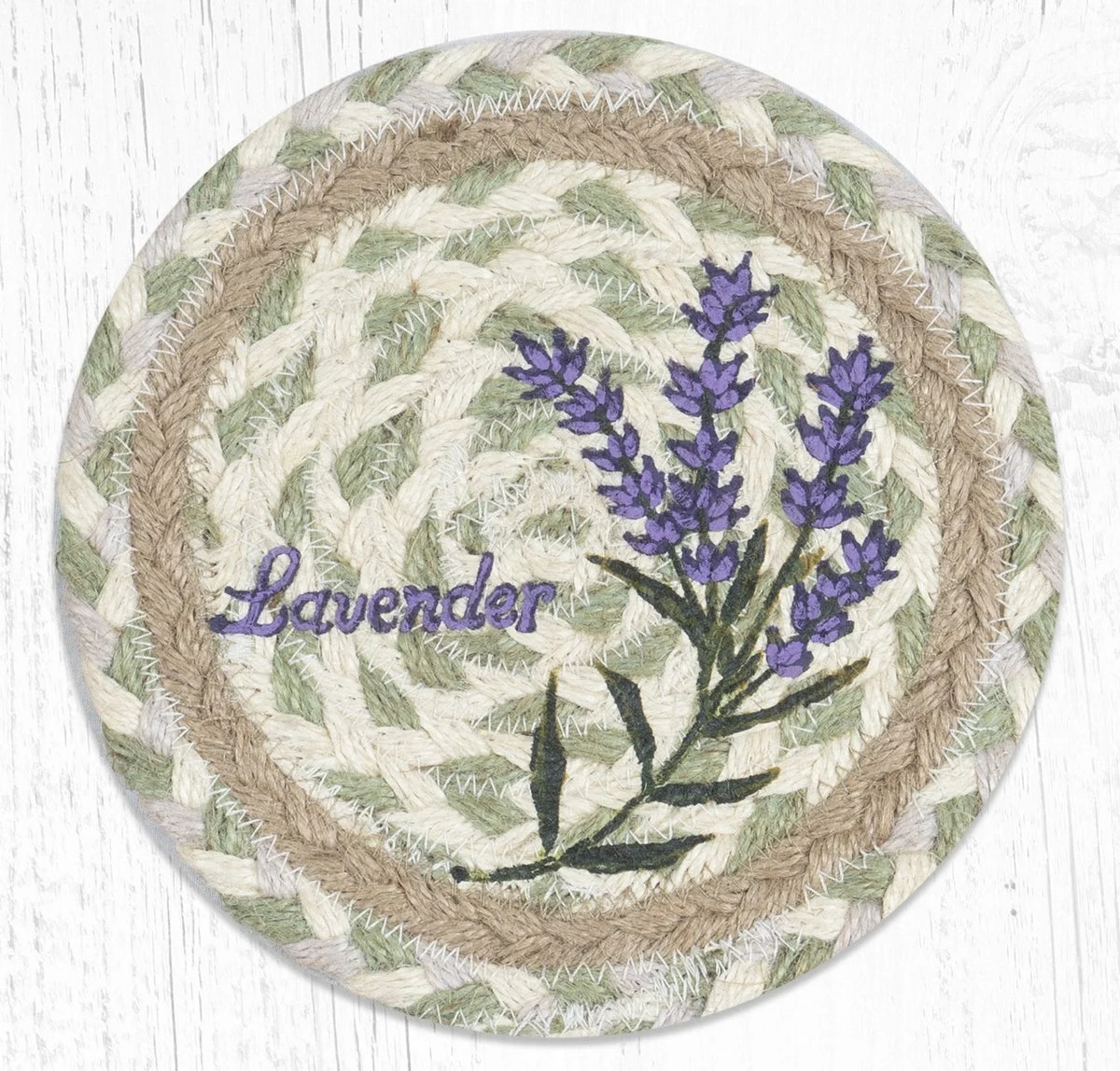 Earth Rugs Lavender Braided Coaster – 7" Eco-Friendly Round Jute Large Coaster
