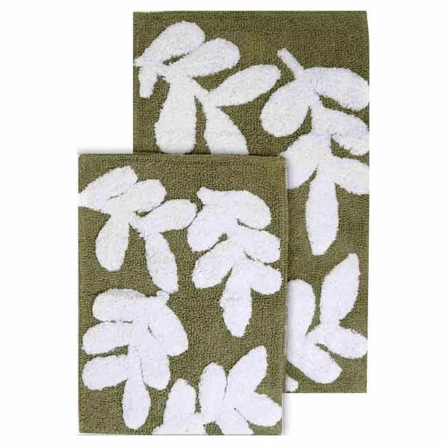21" x 34" & 17" x 24" Monte Carlo Sage & White Two-Piece Bath Rug Set