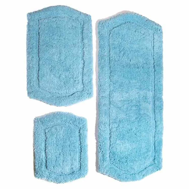 22" x 60" & 21" x 34" & 17" x 24" Paradise Memory Foam Spa Blue Three-Piece Bath Rug Set