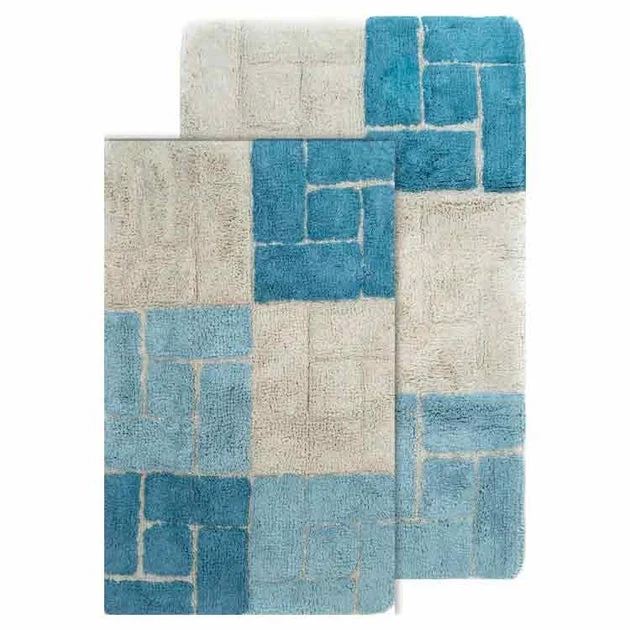 21" x 34" & 24" x 40" Berkeley Aquamarine Two-Piece Bath Rug Set