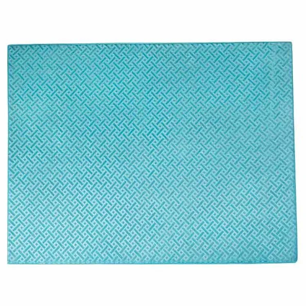 48" x 66" Memory Foam Geo Block Pattern Aqua Accent Rug