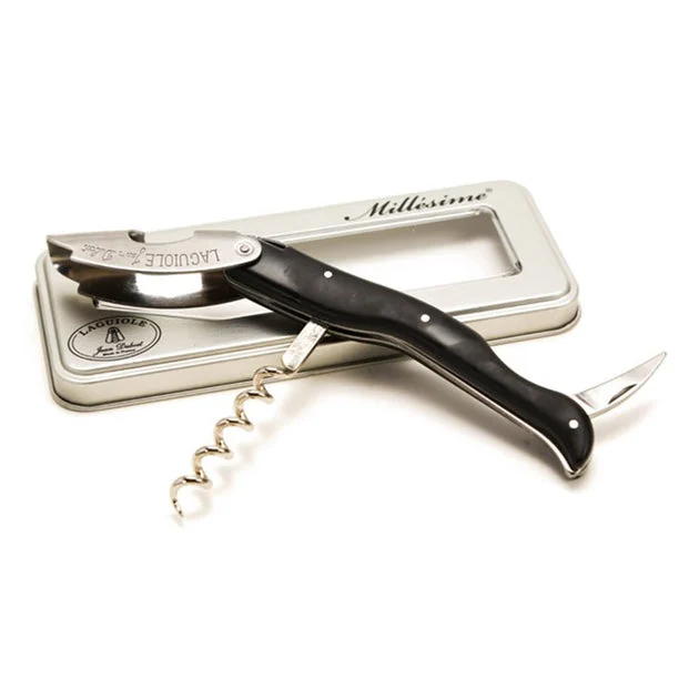 Jean Dubost Laguiole Wine Waiter with Black Handle in a Metal Box