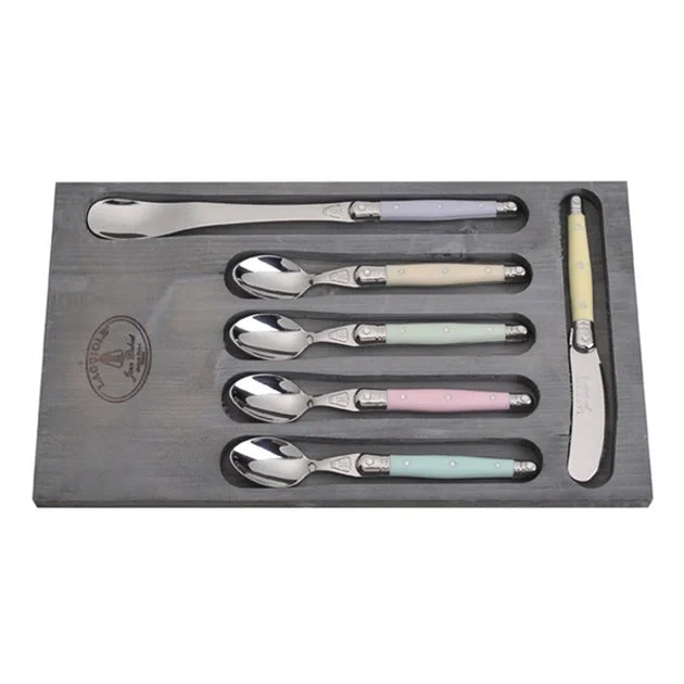 Jean Dubost Laguiole Six-Piece Coffee and Tea Set with Pastel Handles