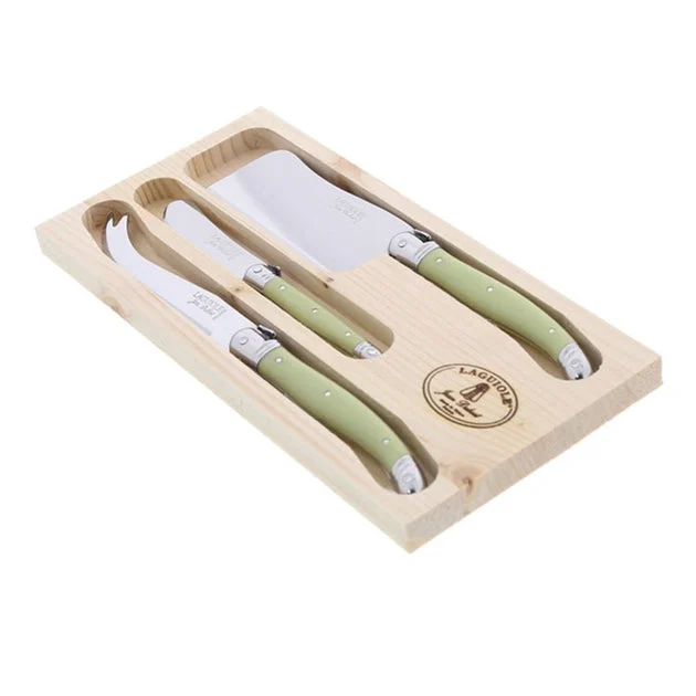 Jean Dubost Laguiole Three-Piece Cheese Knife Set with Green Handles