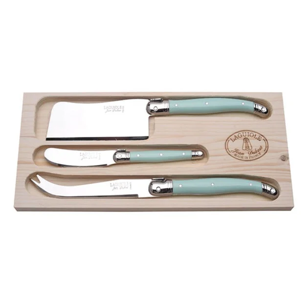 Jean Dubost Laguiole Three-Piece Cheese Knife Set with Turquoise Handles