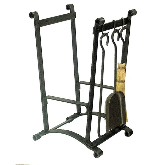Compact Curved Fireplace Log Rack with Tools