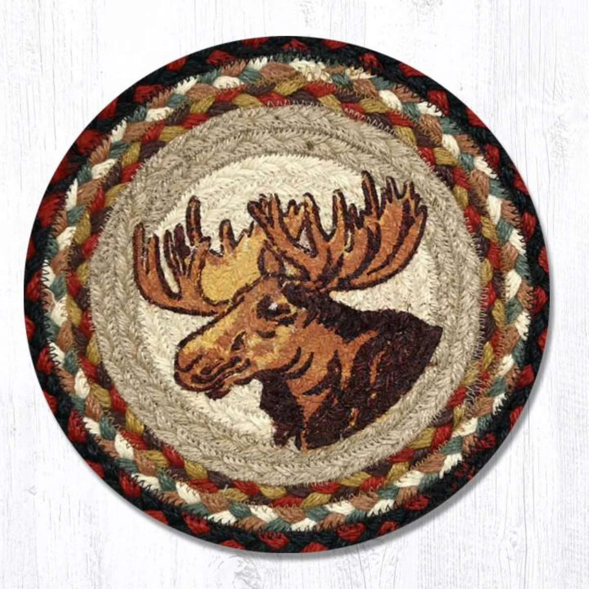 Earth Rugs Lodge Cabin Moose Portrait Printed Trivet – Eco-Friendly 10" Round