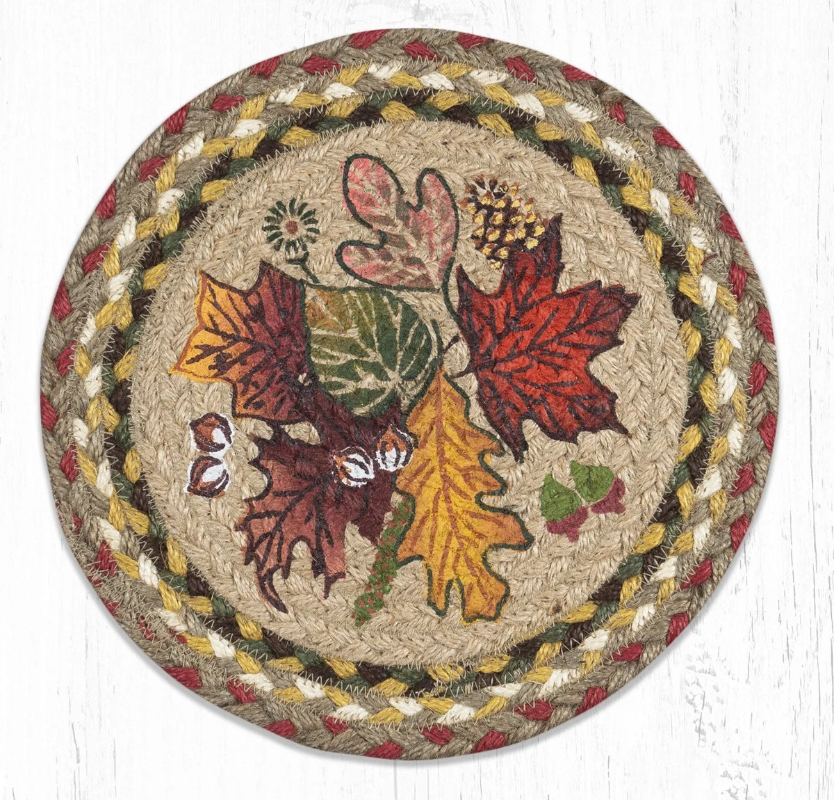 Earth Rugs Autumn Leaves Cotton Round Trivet – Farmhouse Seasonal Décor 10"x10"