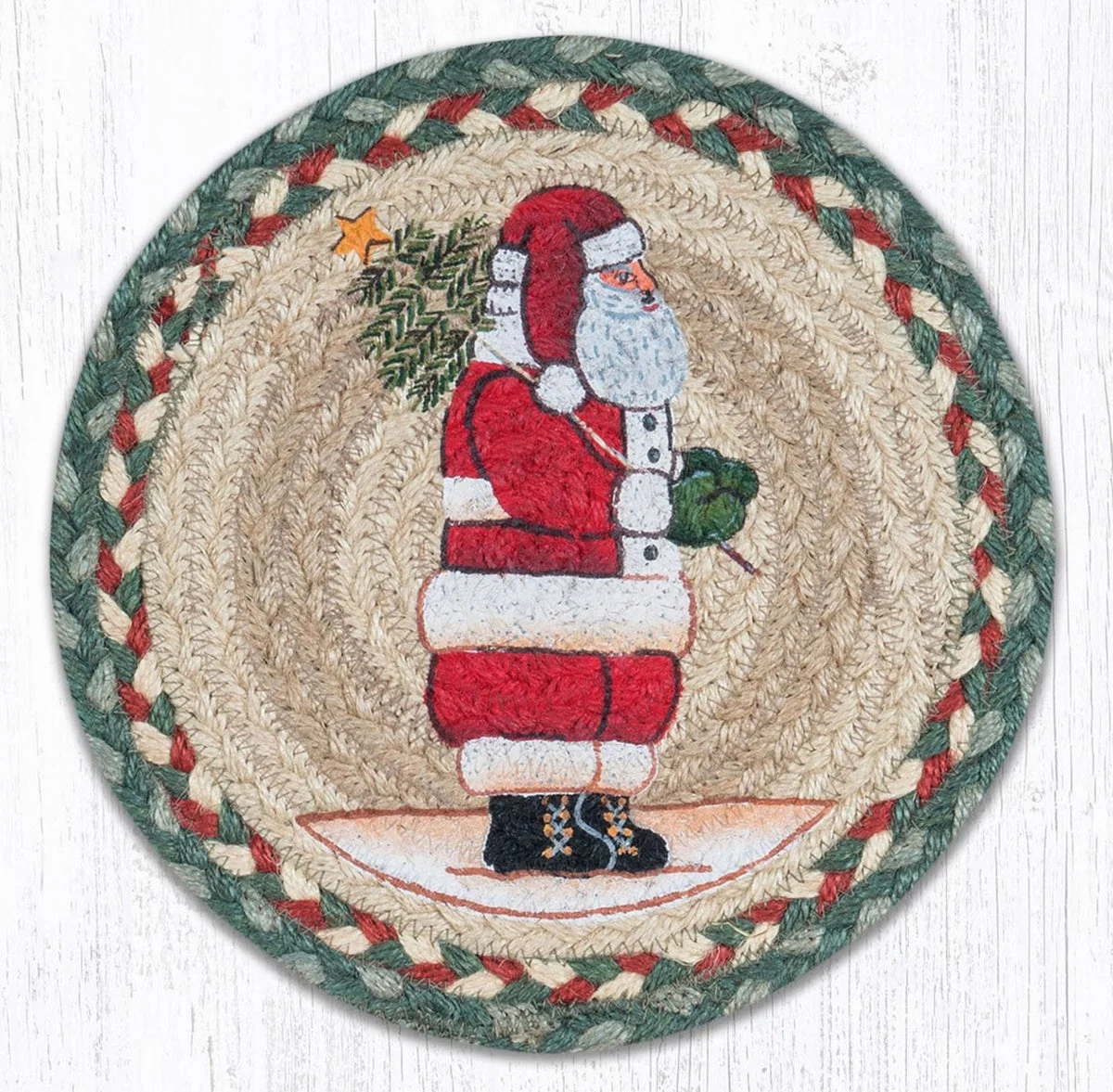Earth Rugs Santa Round Trivet – Rustic Holiday Kitchen Hot Pad 10"x10"
