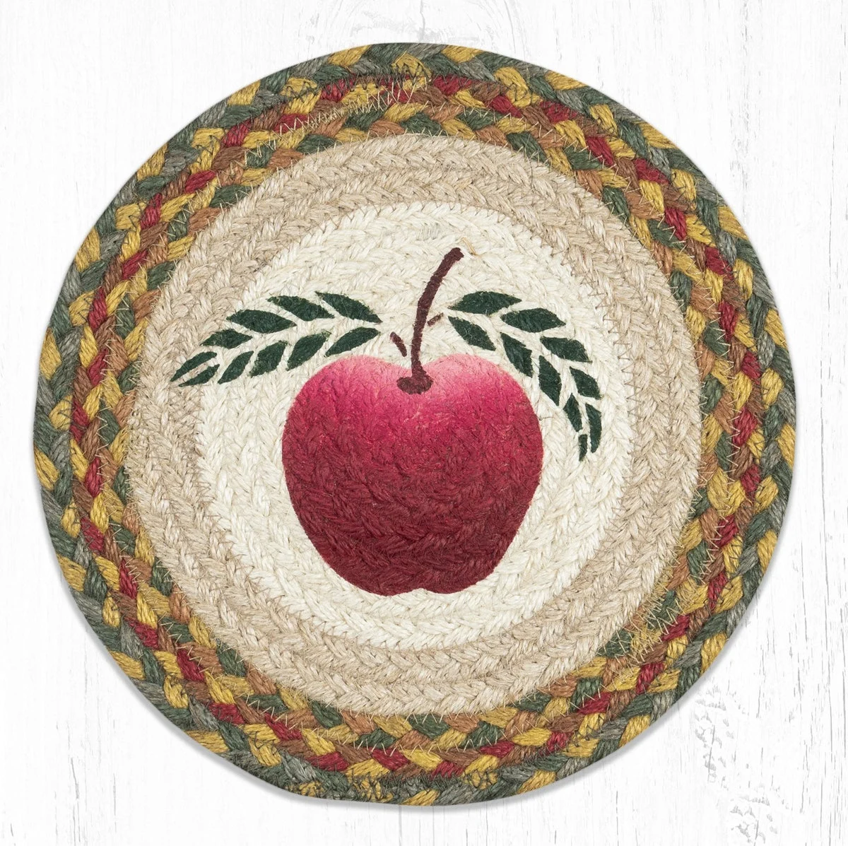 Earth Rugs Apple Round Trivet – Rustic Farmhouse Kitchen Hot Pad 10"x10"