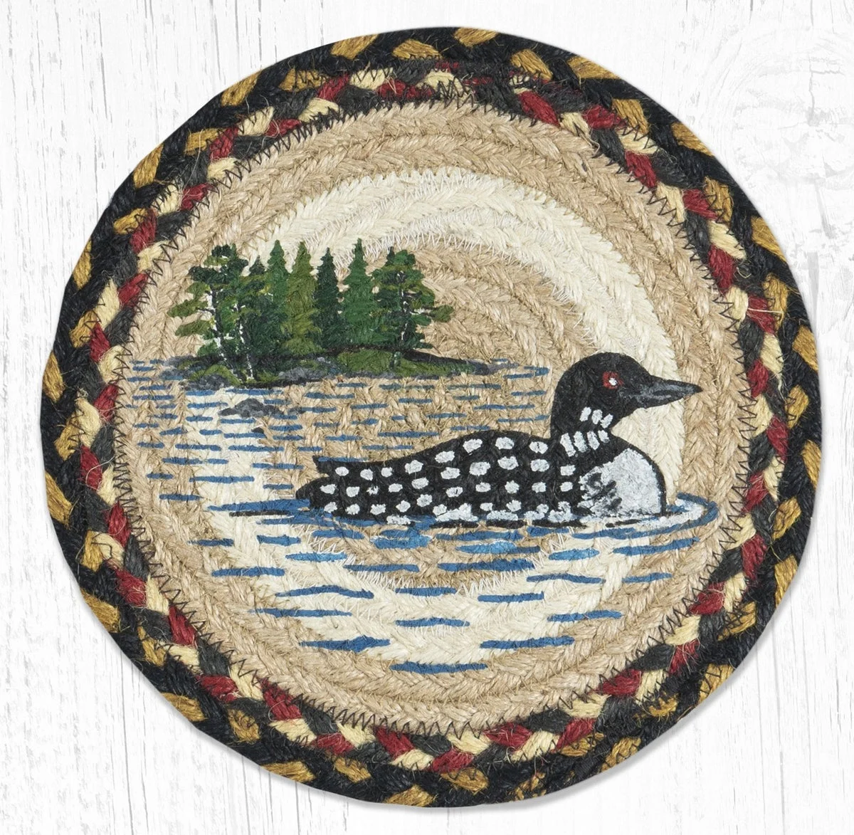 Earth Rugs Loon Patch Round Trivet – Rustic Cabin Kitchen Hot Pad 10"x10"