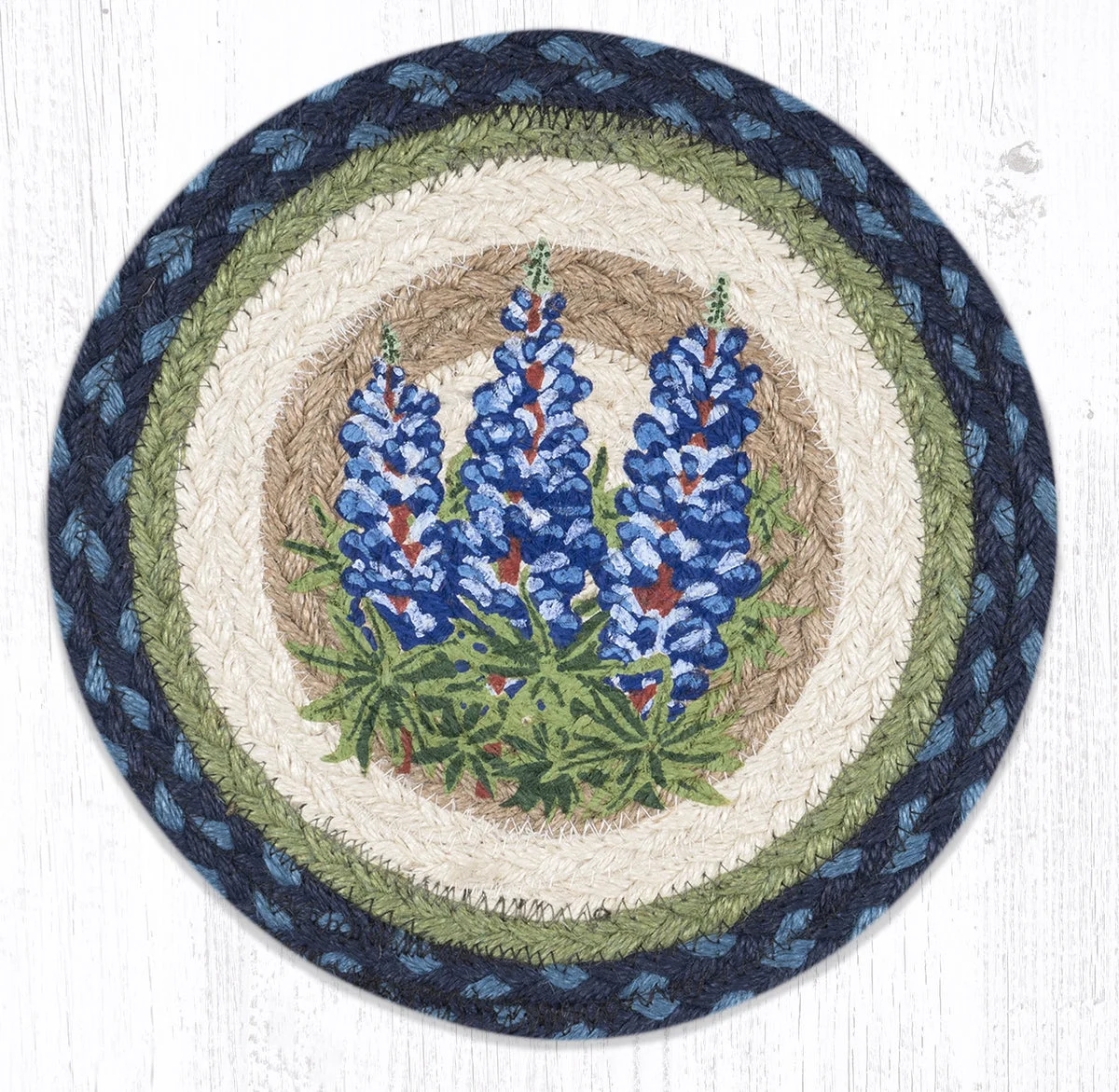 Earth Rugs Bluebonnets Round Trivet – Rustic Farmhouse Kitchen Hot Pad 10"x10"