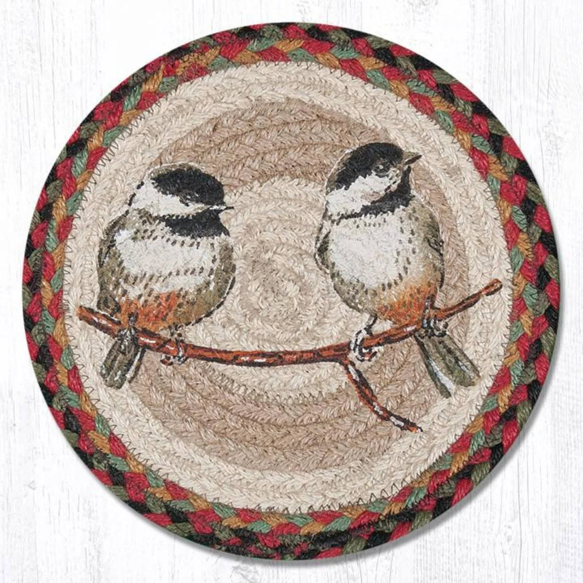 Earth Rugs Chickadee Round Trivet – Rustic Cabin Kitchen Hot Pad 10"x10"