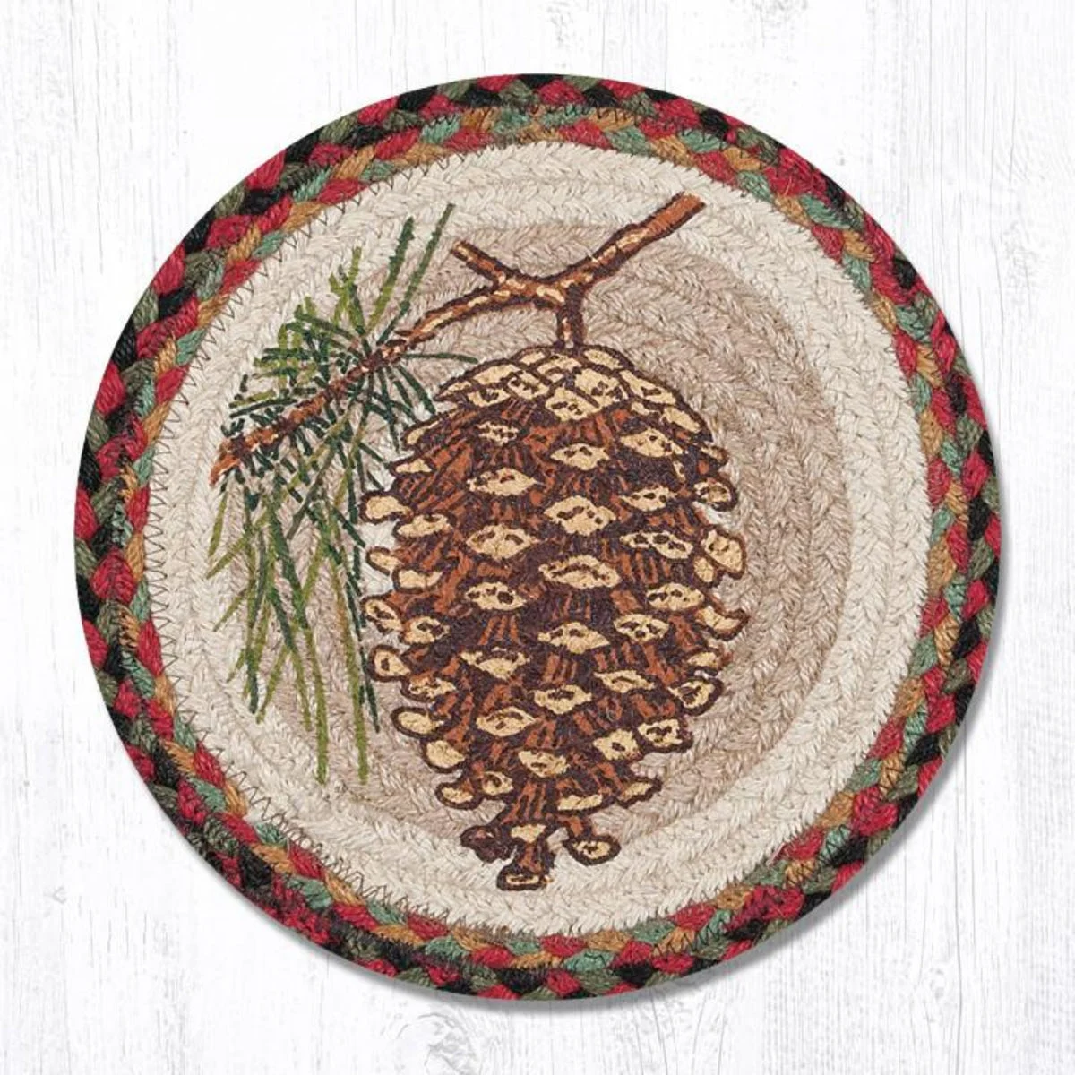 Earth Rugs Pinecone Round Trivet – Rustic Cabin Kitchen Hot Pad 10"x10"