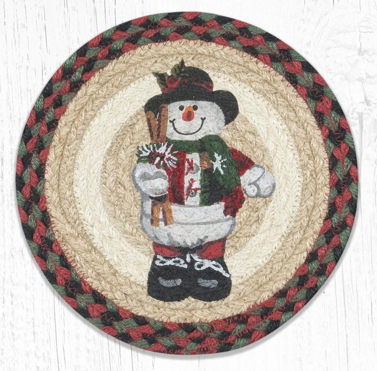 Earth Rugs Snowman in Top Hat Round Trivet – Rustic Holiday Kitchen Hot Pad 10"x10"