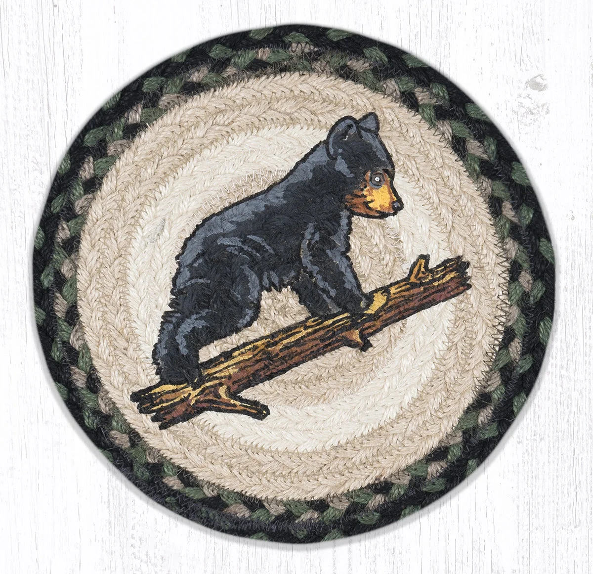 Earth Rugs Bear Cub Printed Round Trivet – 10"x10" Braided Jute Wildlife-Themed Rustic Table Accent
