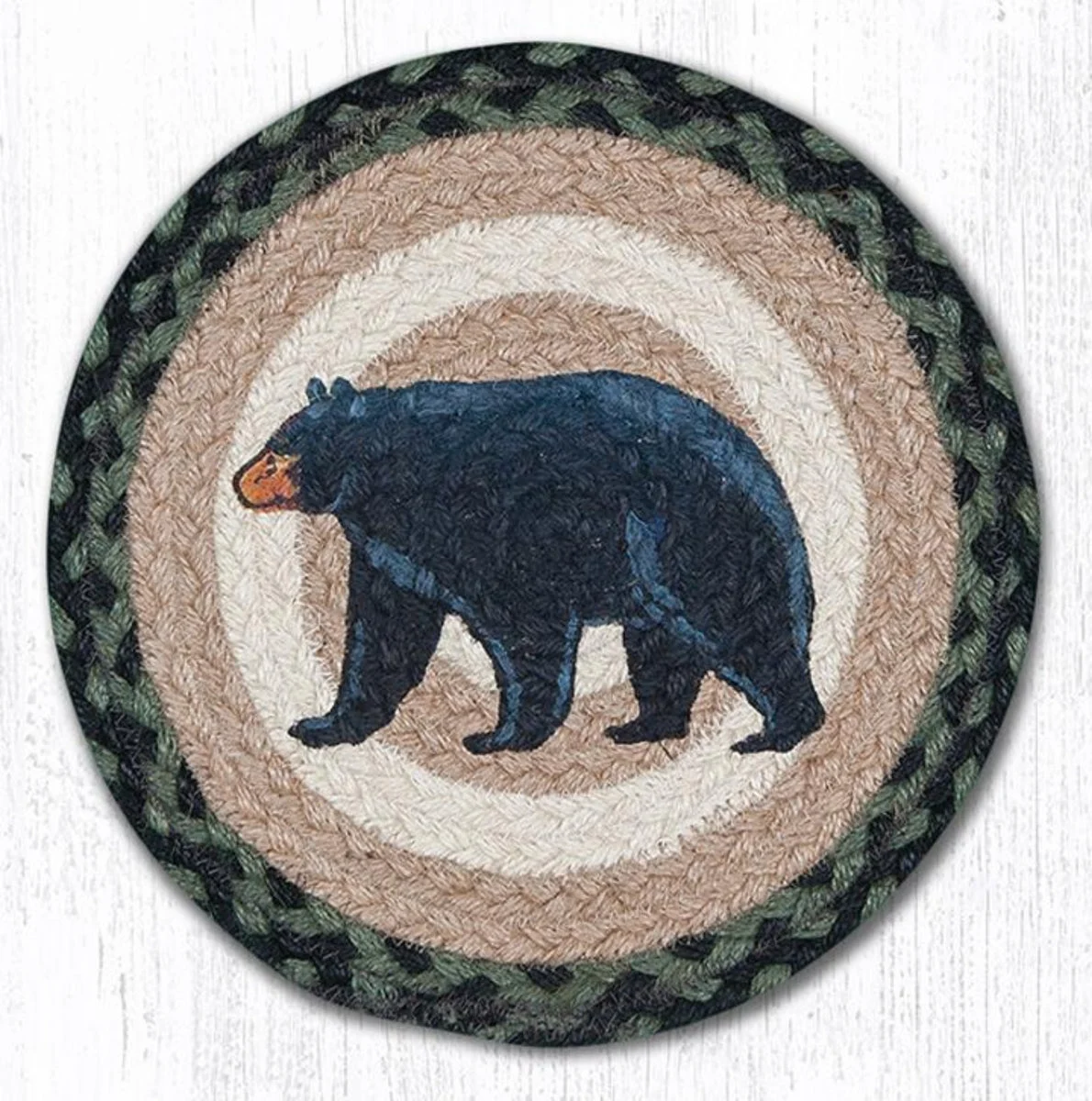 Earth Rugs Mama Bear Printed Round Trivet – 10"x10" Braided Jute Rustic Table Mat with Wildlife Motherhood Design