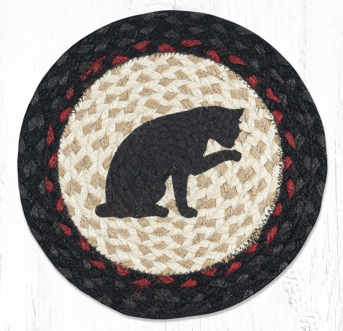 Earth Rugs Cat Printed Round Trivet – 10"x10" Braided Jute Table Mat with Whimsical Feline Design