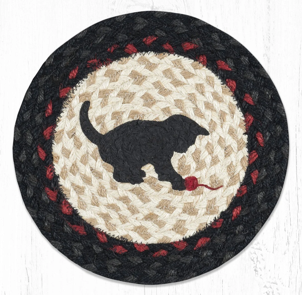 Earth Rugs Kitten Printed Round Trivet – 10"x10" Eco-Friendly Jute Mat with Playful Cat Design for Farmhouse Kitchens