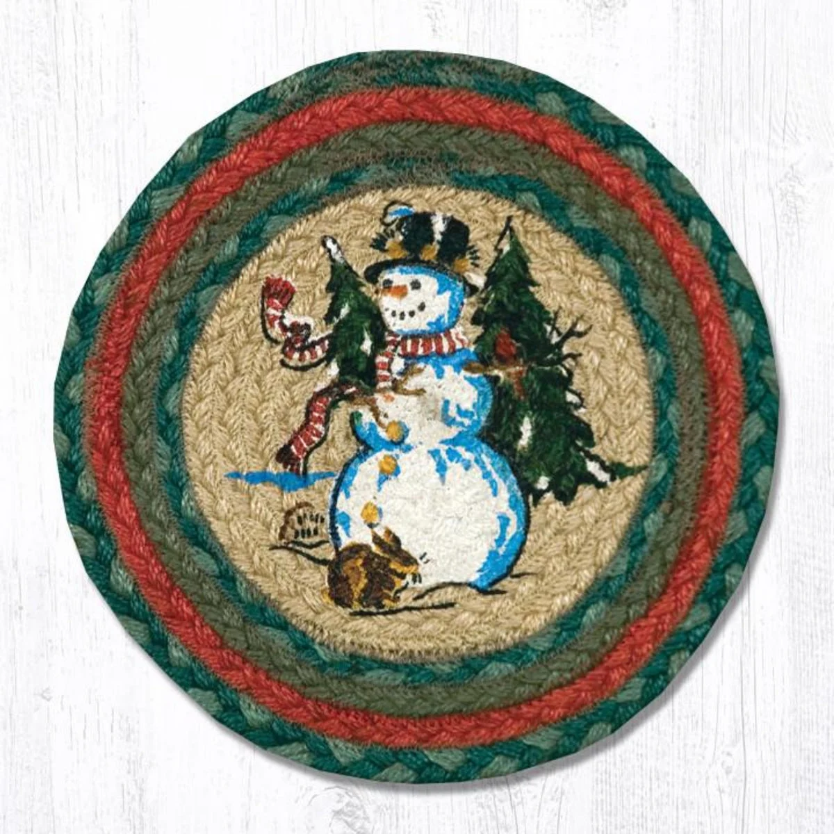 Earth Rugs Winter Wonderland Printed Round Trivet – 10"x10" Braided Jute Mat with Holiday Snow Scene Design