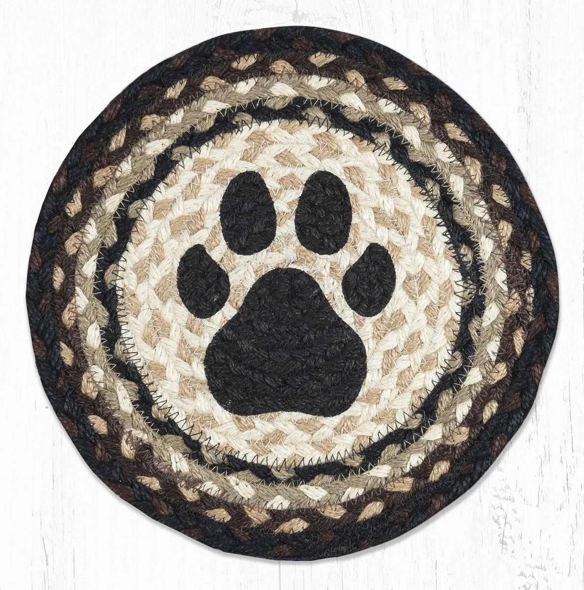 Earth Rugs Round Jute Trivet 10"x10" – Dog Paw Print with Braided Natural Jute