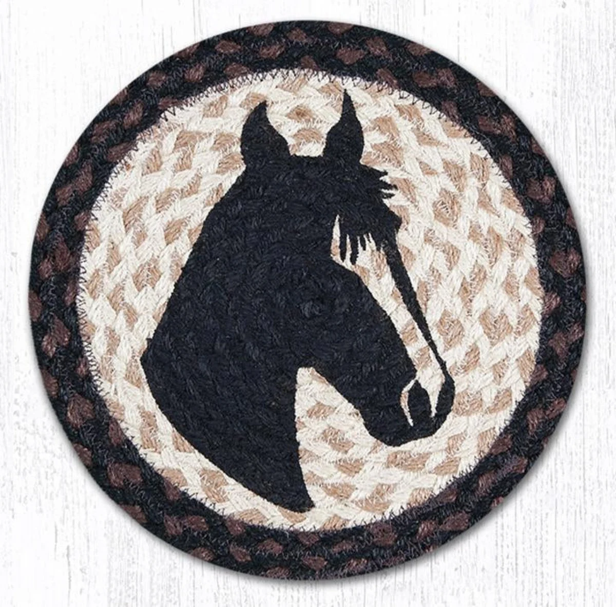 Earth Rugs Round Jute Trivet 10"x10" – Horse Portrait Print with Braided Natural Jute
